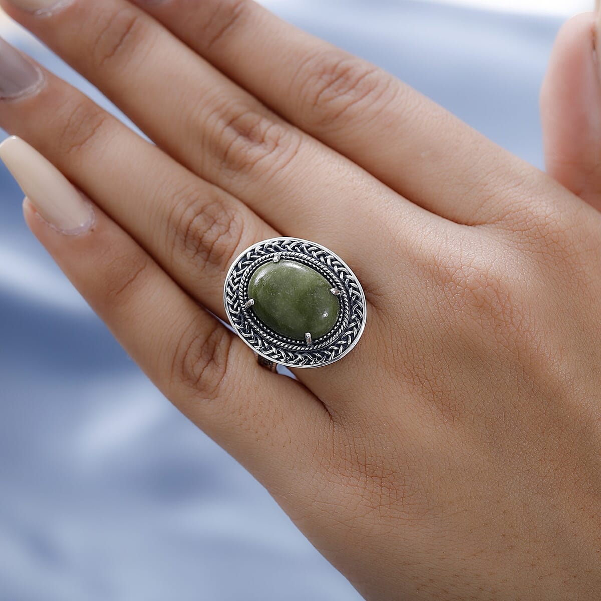 Connemara Marble Solitaire Ring in Black Oxidized Sterling Silver (Size 8.0) 7.35 ctw image number 2