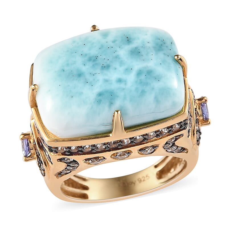 Larimar and Multi Gemstone Ring in Vermeil Yellow Gold Over Sterling Silver (Size 10.0) 7.10 Grams 17.15 ctw