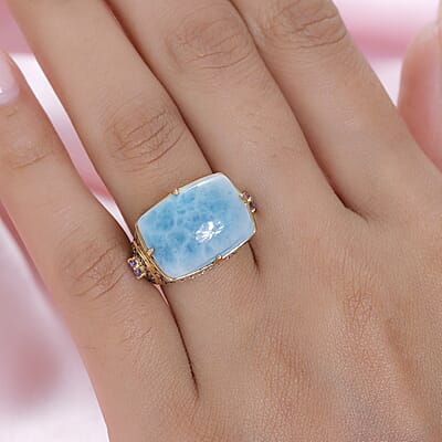 Larimar and Multi Gemstone Ring in Vermeil Yellow Gold Over Sterling Silver (Size 10.0) 7.10 Grams 17.15 ctw