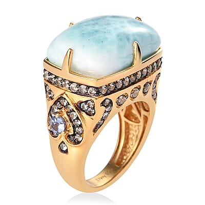 Larimar and Multi Gemstone Ring in Vermeil Yellow Gold Over Sterling Silver (Size 10.0) 7.10 Grams 17.15 ctw