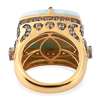 Larimar and Multi Gemstone Ring in Vermeil Yellow Gold Over Sterling Silver (Size 10.0) 7.10 Grams 17.15 ctw