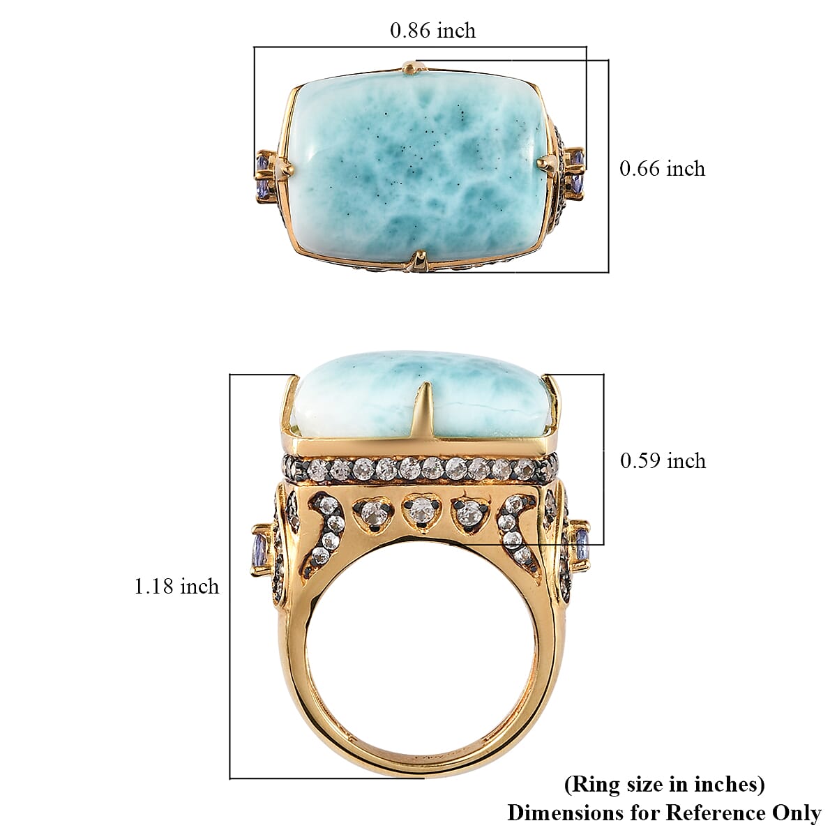 Larimar and Multi Gemstone Ring in Vermeil Yellow Gold Over Sterling Silver (Size 10.0) 7.10 Grams 17.15 ctw