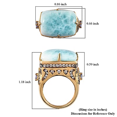 Larimar and Multi Gemstone Ring in Vermeil Yellow Gold Over Sterling Silver (Size 10.0) 7.10 Grams 17.15 ctw
