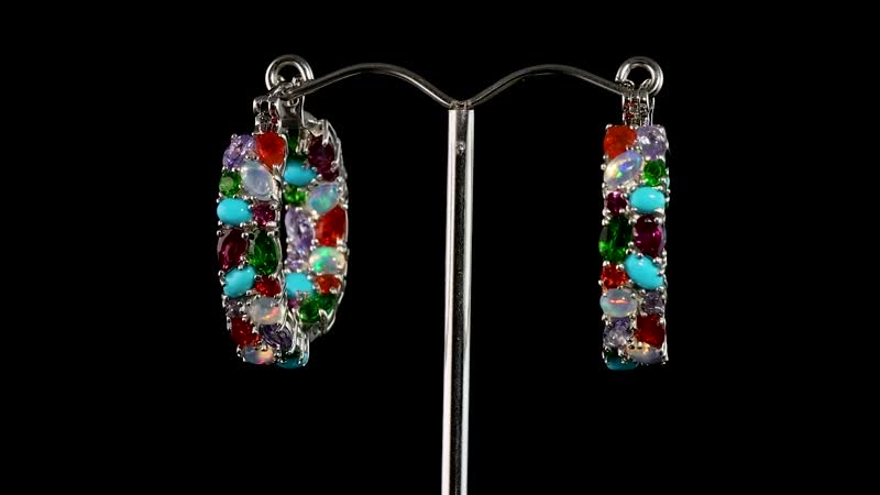 Multi Gemstone 9.60 ctw Inside Out Hoop Earrings in Platinum Over Sterling Silver