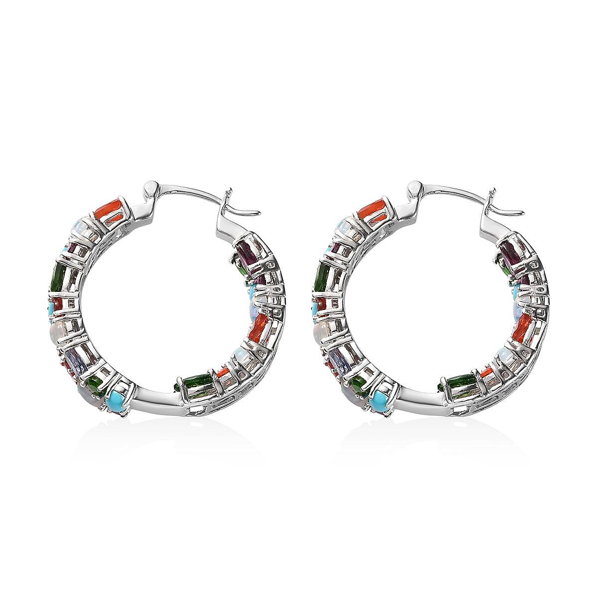 Multi Gemstone 9.60 ctw Inside Out Hoop Earrings in Platinum Over Sterling Silver 
