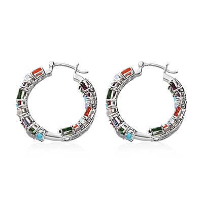 Multi Gemstone 9.60 ctw Inside Out Hoop Earrings in Platinum Over Sterling Silver