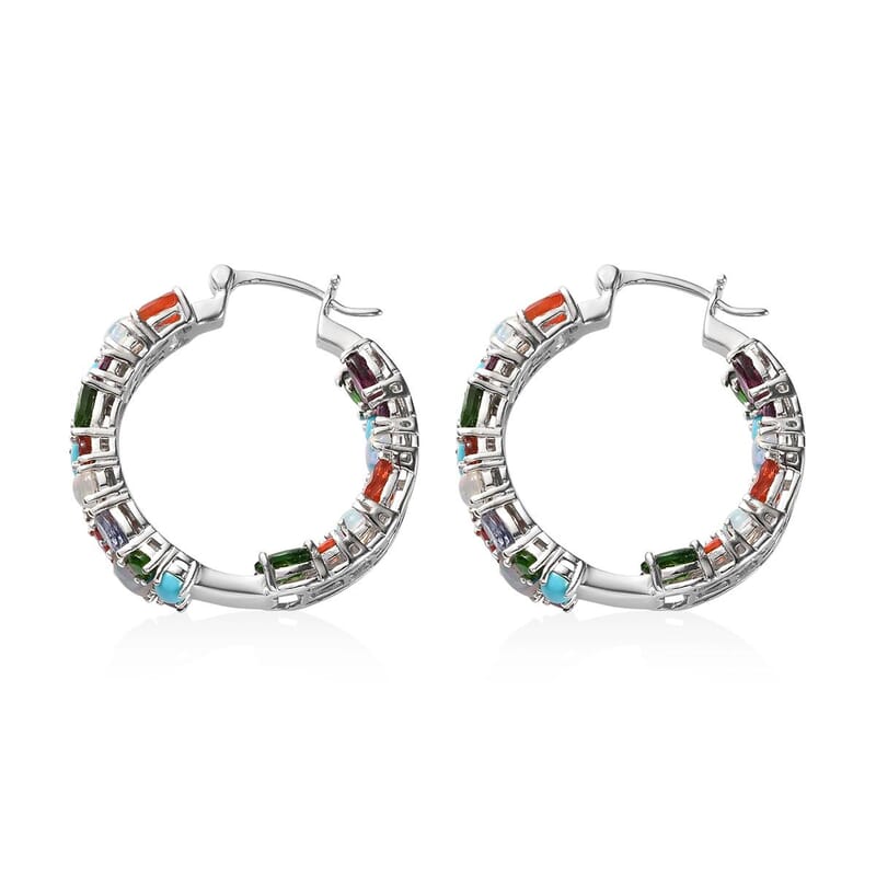 Multi Gemstone 9.60 ctw Inside Out Hoop Earrings in Platinum Over Sterling Silver