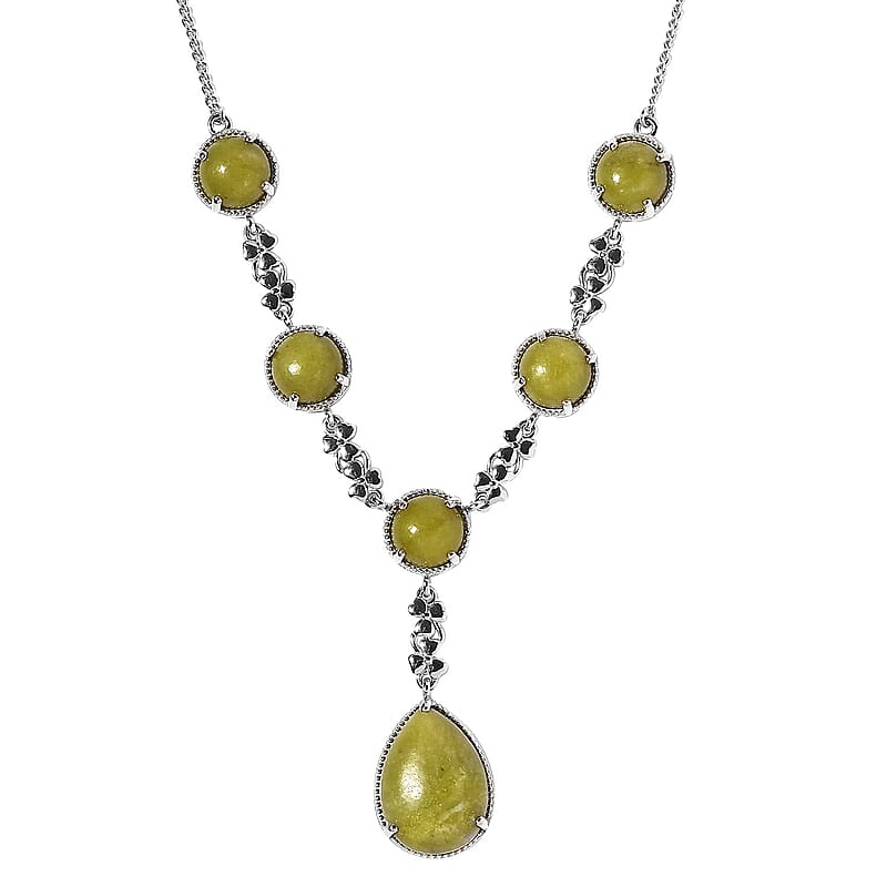 Connemara Marble Ireland 3 Leaf Clover Necklace 18 Inches in Platinum Over Sterling Silver 21.65 ctw