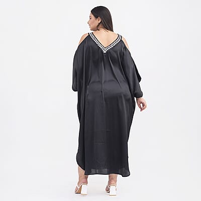 Tamsy Black V Neck Kaftan - One Size Missy