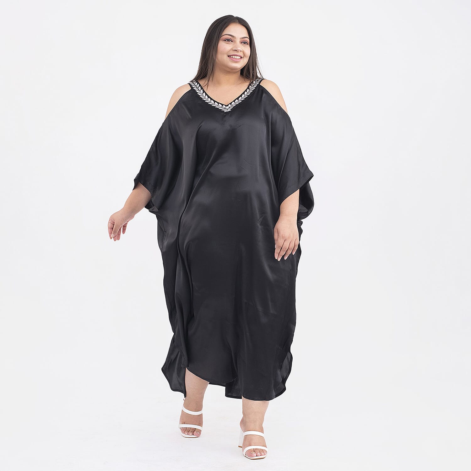 Tamsy Black V Neck Kaftan - One Size Missy