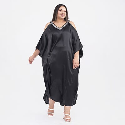 Tamsy Black V Neck Kaftan - One Size Missy