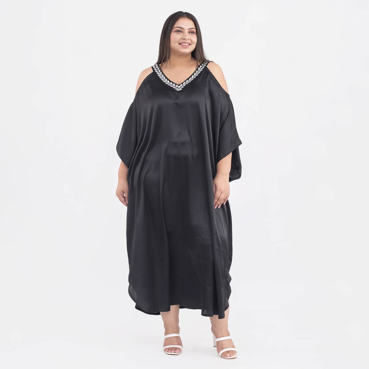 Tamsy Black V Neck Kaftan - One Size Plus image number 0