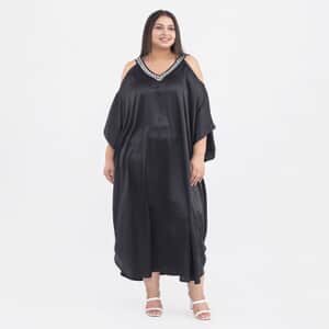 Tamsy Black V Neck Kaftan - One Size Plus