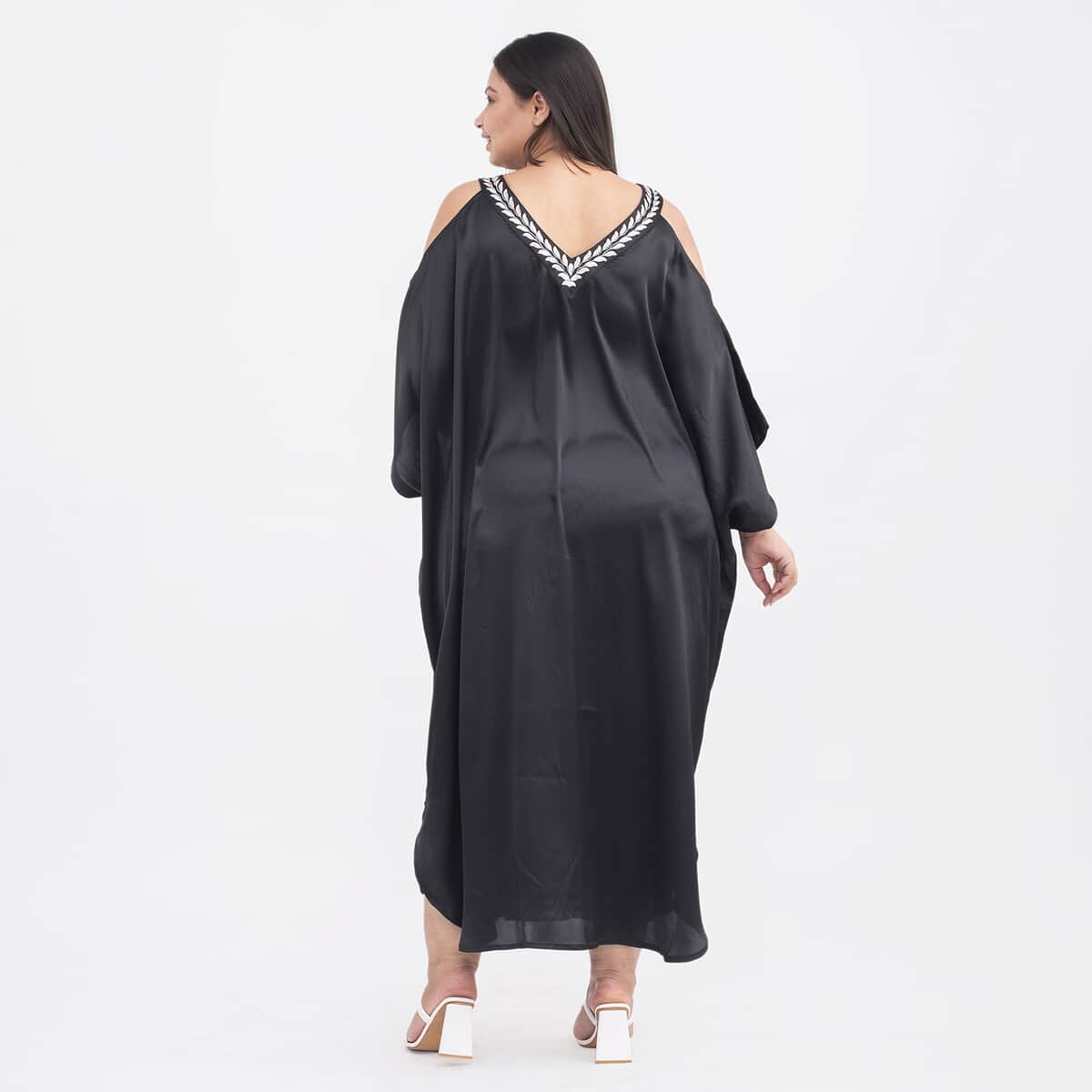 Tamsy Black V Neck Kaftan - One Size Plus image number 1