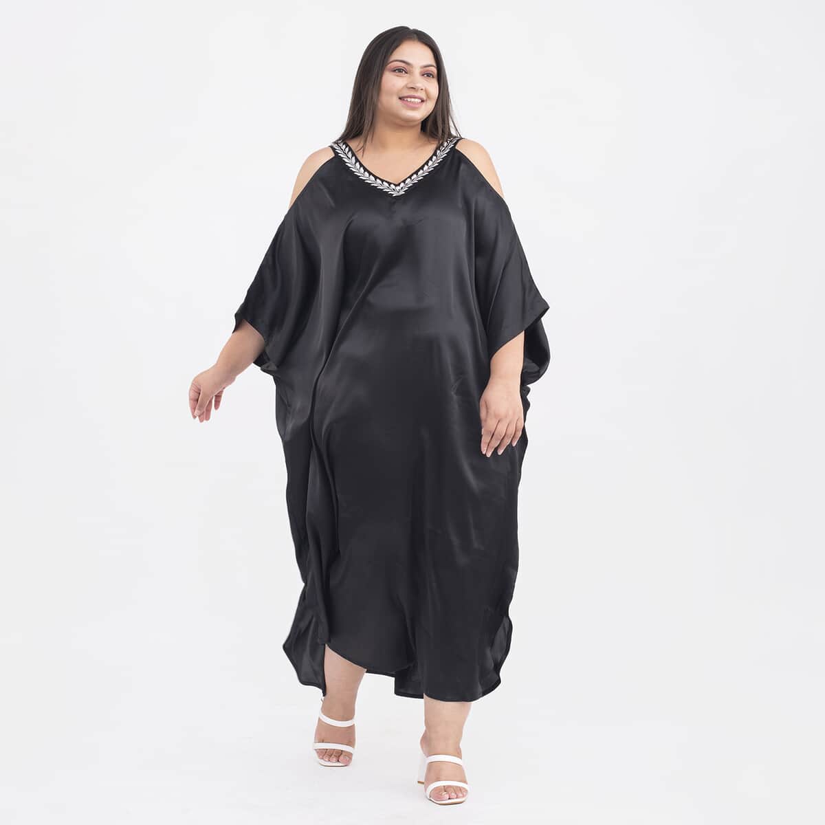 Tamsy Black V Neck Kaftan - One Size Plus image number 2