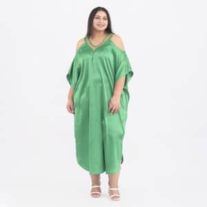 Tamsy Green V Neck Kaftan - One Size Missy