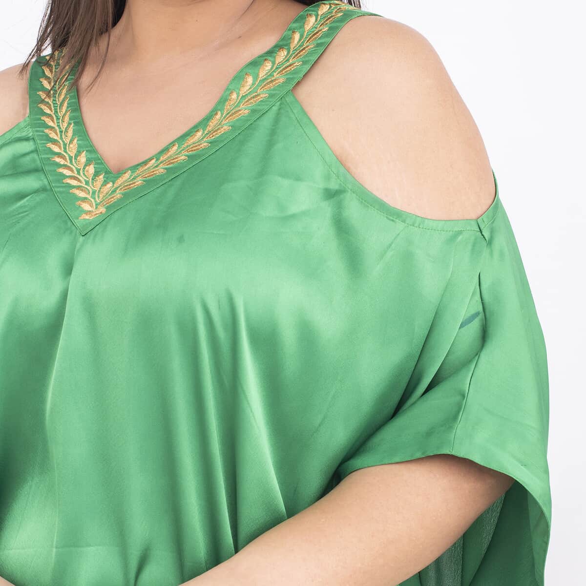 Tamsy Green V Neck Kaftan - One Size Missy image number 3