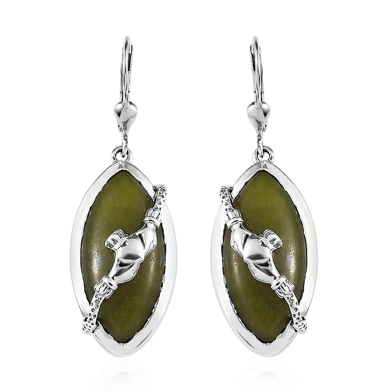 Connemara Marble 19.75 ctw Earrings, Claddagh Earrings, Dangle Earrings, Sterling Silver Earrings, Lever Back Earrings