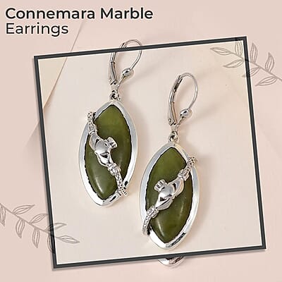 Connemara Marble 19.75 ctw Earrings, Claddagh Earrings, Dangle Earrings, Sterling Silver Earrings, Lever Back Earrings