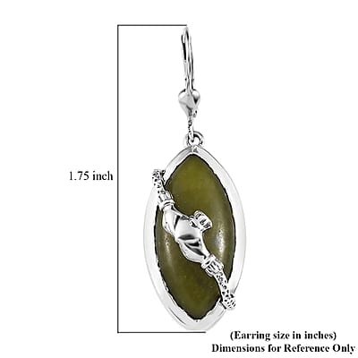 Connemara Marble 19.75 ctw Earrings, Claddagh Earrings, Dangle Earrings, Sterling Silver Earrings, Lever Back Earrings