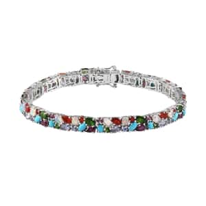 Multi Gemstone Cluster Bracelet in Platinum Over Sterling Silver (8.00 In) 15.60 ctw