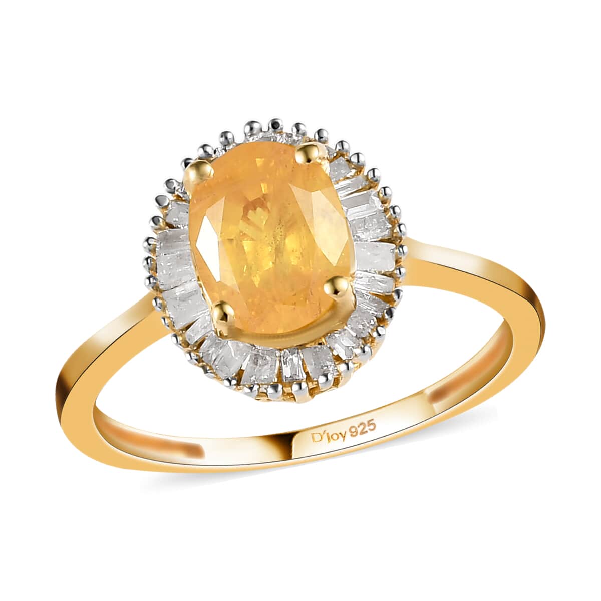 Madagascar Yellow Sapphire, Diamond (0.23 cts) Halo Ring in Vermeil YG Over Sterling Silver (Size 10.0) 1.85 ctw image number 0