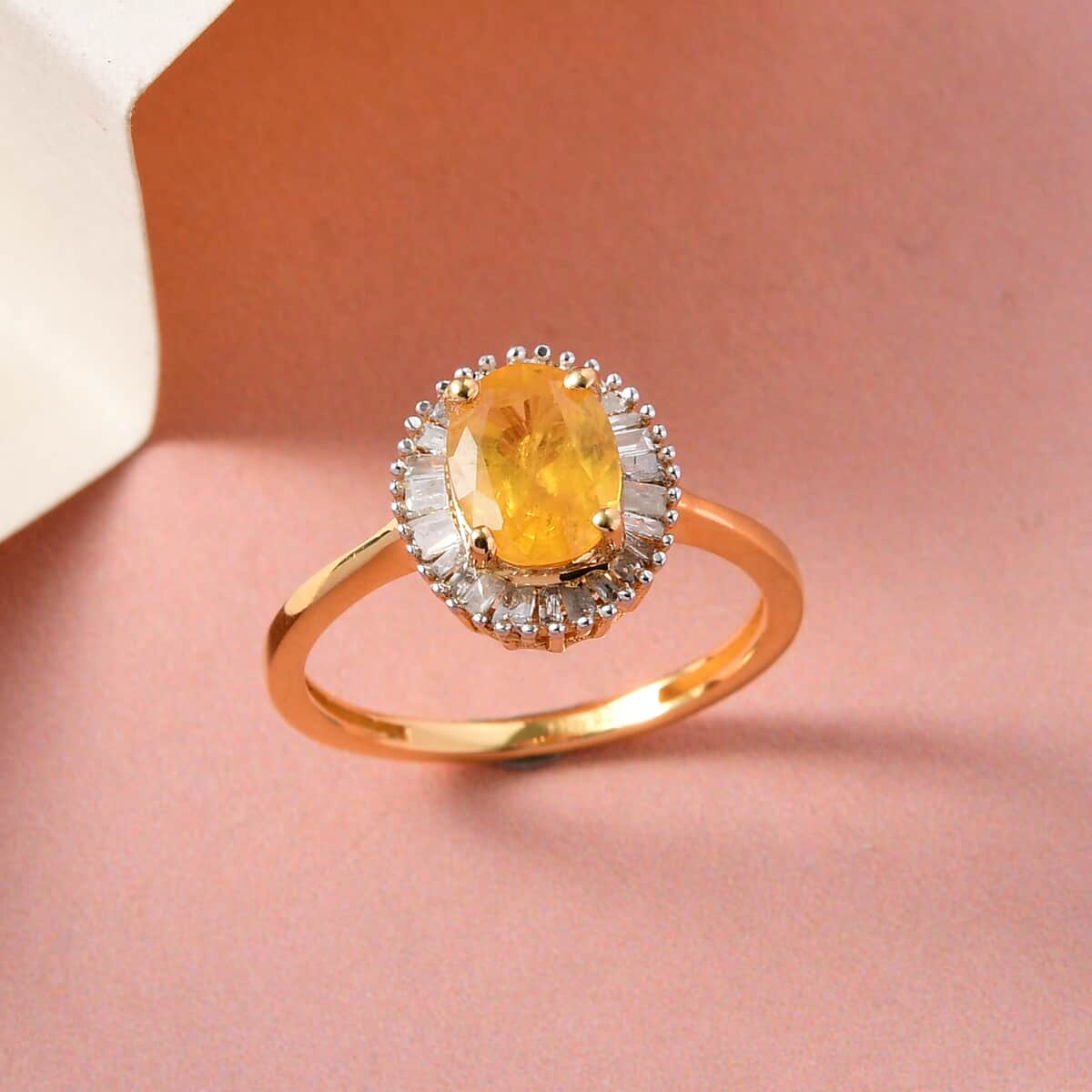 Madagascar Yellow Sapphire, Diamond (0.23 cts) Halo Ring in Vermeil YG Over Sterling Silver (Size 10.0) 1.85 ctw image number 1