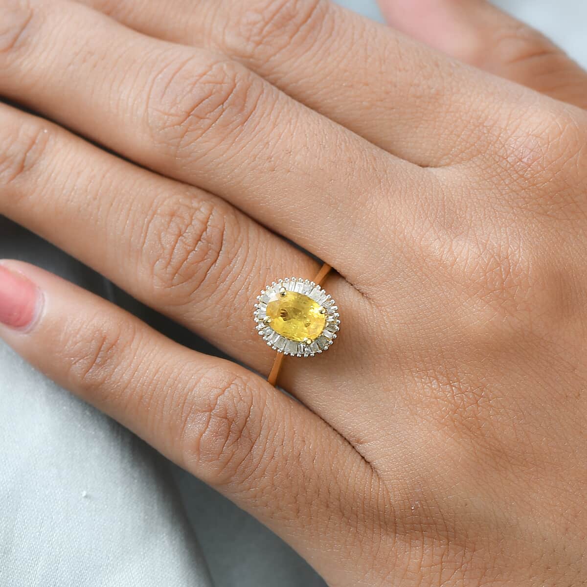Madagascar Yellow Sapphire, Diamond (0.23 cts) Halo Ring in Vermeil YG Over Sterling Silver (Size 10.0) 1.85 ctw image number 2