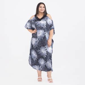 Tamsy Black Flower Print Kaftan - One Size Missy