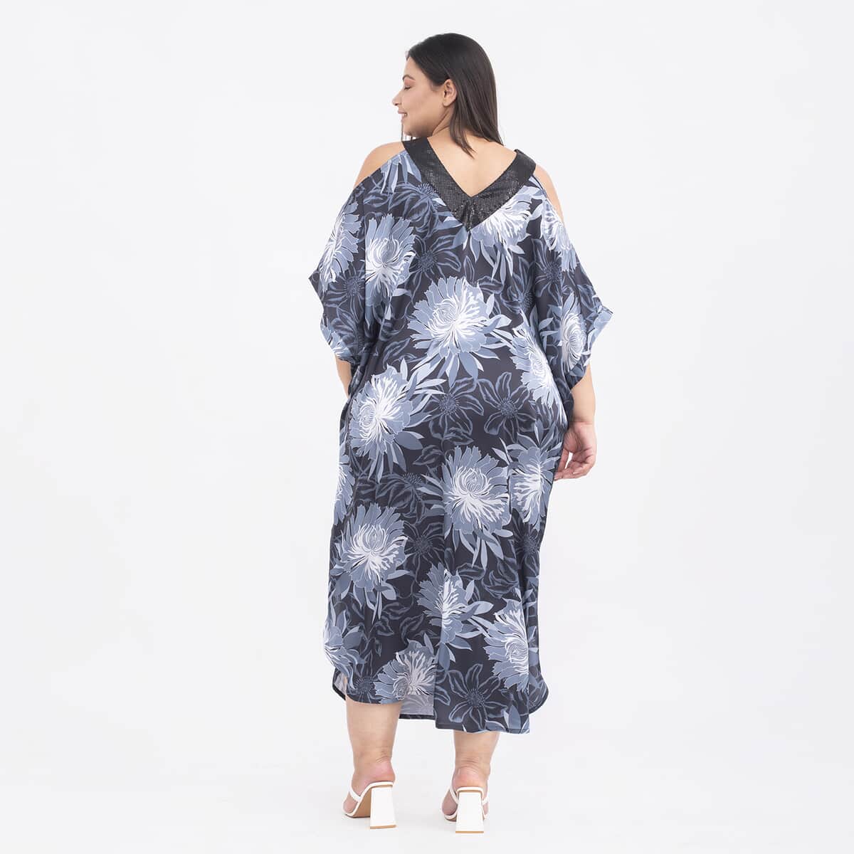 Tamsy Black Flower Print Kaftan - One Size Missy image number 1