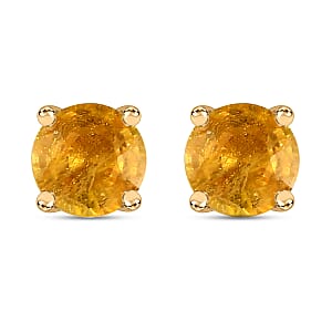 Madagascar Yellow Sapphire Stud Earrings in Vermeil Yellow Gold Over Sterling Silver 1.30 ctw
