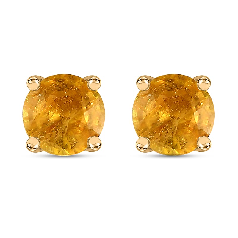 Madagascar Yellow Sapphire Stud Earrings in Vermeil Yellow Gold Over Sterling Silver 1.30 ctw