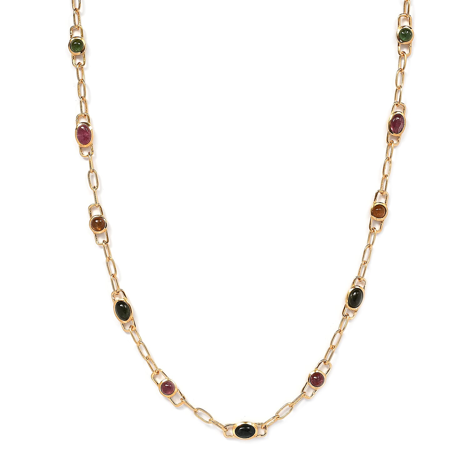 Multi-Tourmaline Station Necklace 20 Inches in Vermeil Yellow Gold Over Sterling Silver 8.15 ctw