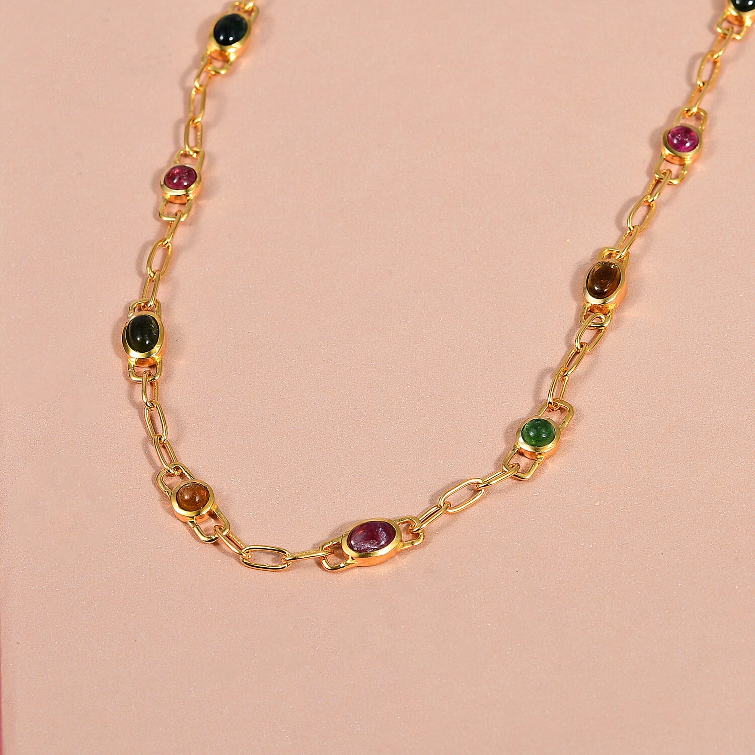 Multi-Tourmaline Station Necklace 20 Inches in Vermeil Yellow Gold Over Sterling Silver 8.15 ctw