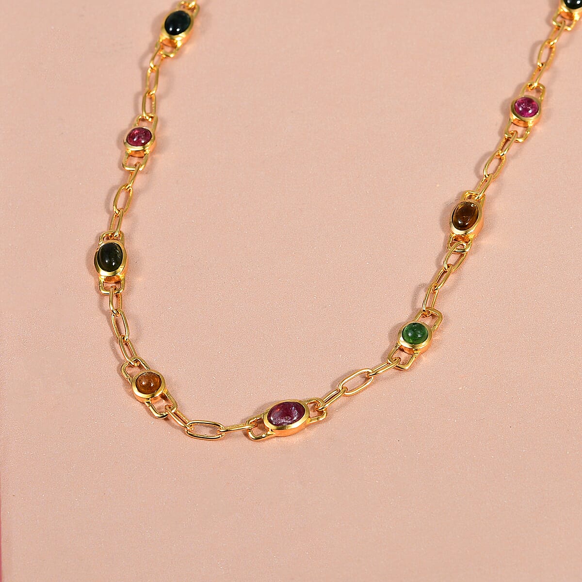Multi-Tourmaline Station Necklace 20 Inches in Vermeil Yellow Gold Over Sterling Silver 8.15 ctw image number 1