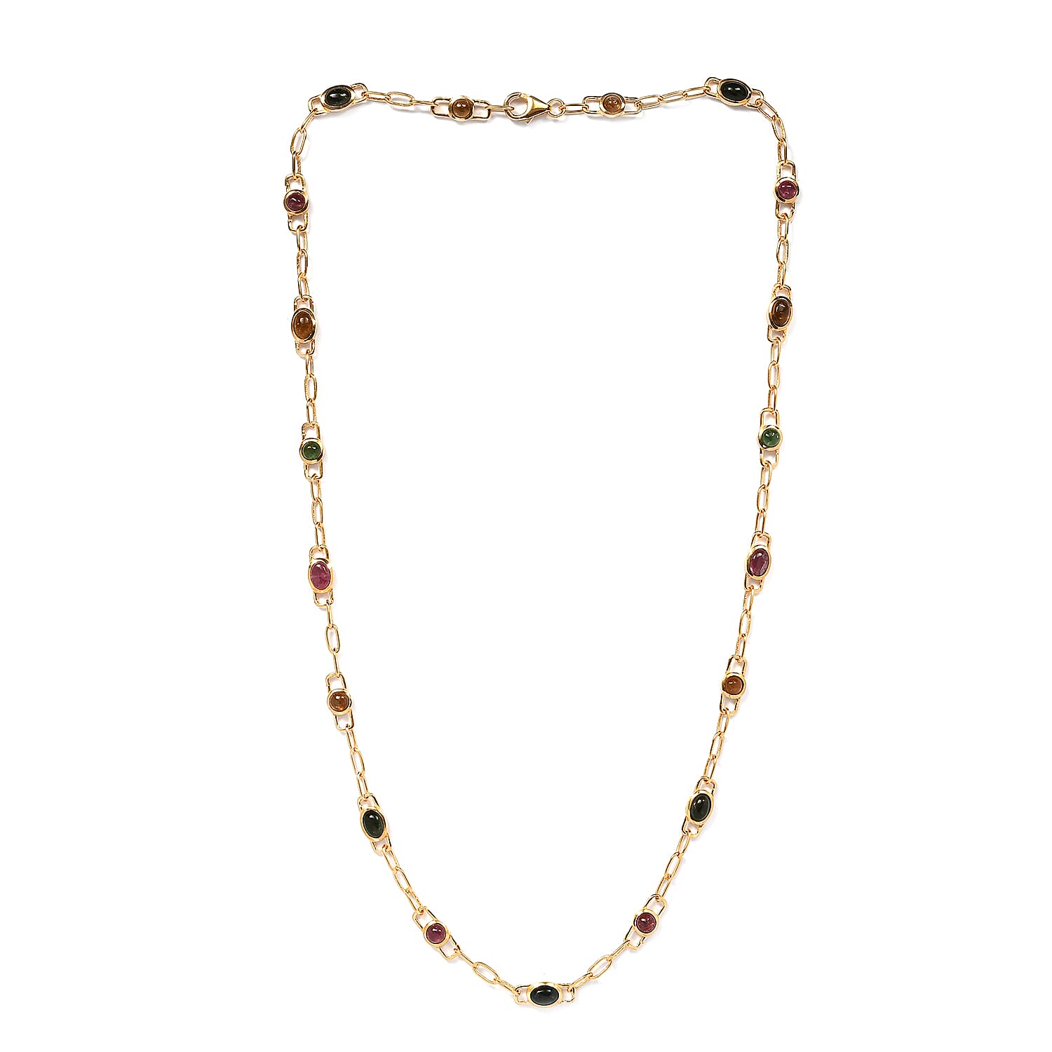 Multi-Tourmaline Station Necklace 20 Inches in Vermeil Yellow Gold Over Sterling Silver 8.15 ctw