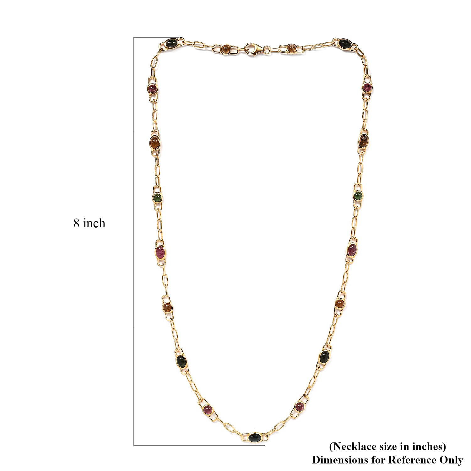 Multi-Tourmaline Station Necklace 20 Inches in Vermeil Yellow Gold Over Sterling Silver 8.15 ctw
