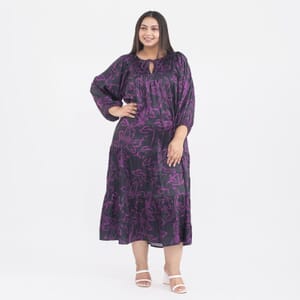 Tamsy Fuchsia Flower Print Kaftan with Sleeves - One Size Plus