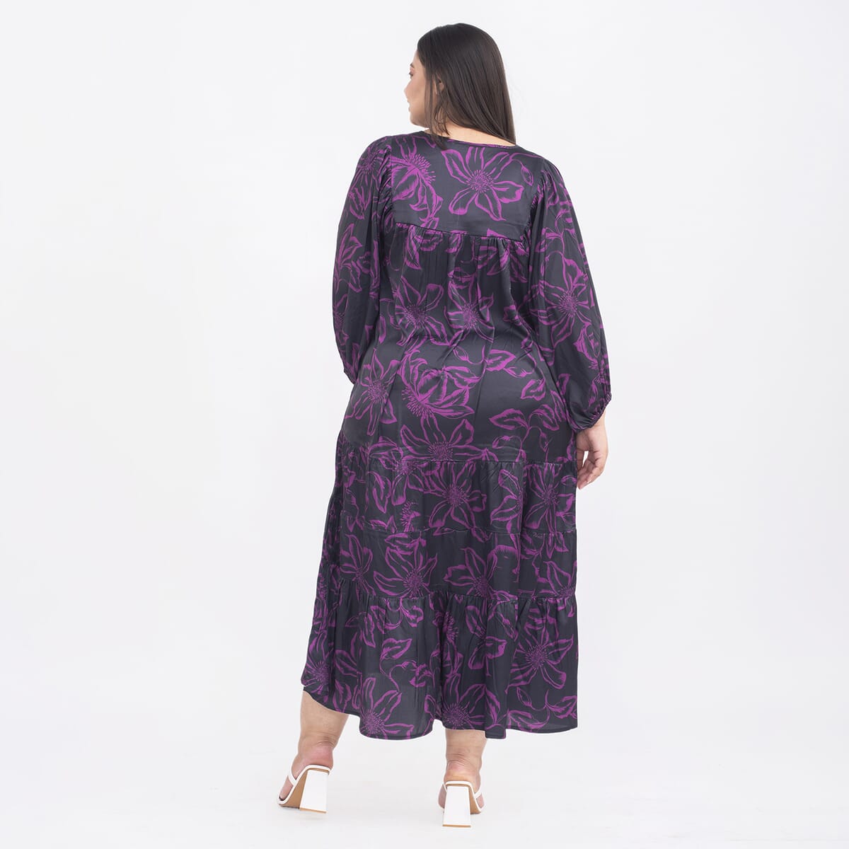 Tamsy Fuchsia Flower Print Kaftan with Sleeves - One Size Plus image number 1