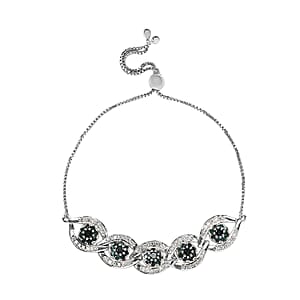 Premium Monte Belo Indicolite and White Zircon Evil Eye Protector Bolo Bracelet in Platinum Over Sterling Silver 3.00 ctw