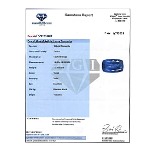Certified 11.00 ctw Cushion Tanzanite Loose Gemstone &ndash; AAAA Grade, Free Size