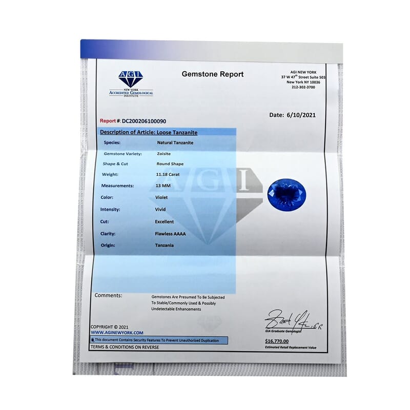 Certified and Appraised AAAA Vivid Tanzanite (Rnd Free Size) Approx 11.00 ctw