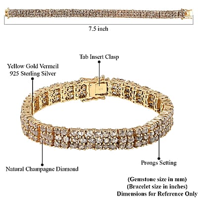 Natural Champagne Diamond Bracelet in Vermeil YG Over Sterling Silver (7.50 In) 13.00 ctw