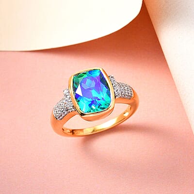 Peacock Quartz and White Zircon 5.85 ctw Ring in 14K YG Over Sterling Silver (Size 11.5)
