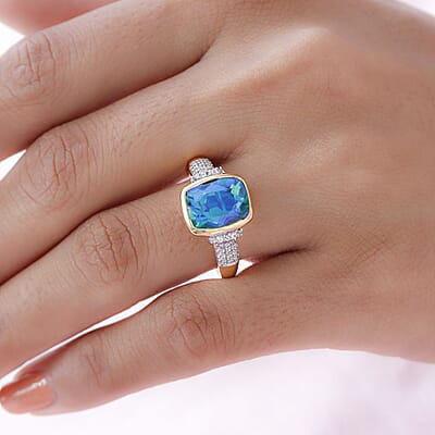 Peacock Quartz and White Zircon 5.85 ctw Ring in 14K YG Over Sterling Silver (Size 11.5)