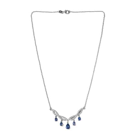 Peacock Tanzanite and Natural White Zircon Fancy Necklace 18 Inches in Platinum Over Sterling Silver 4.40 ctw image number 3