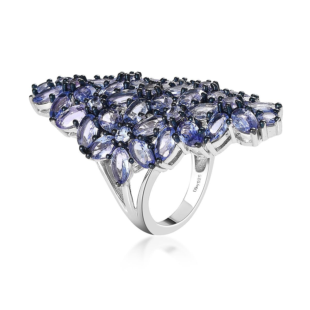 Tanzanite Floral Ring in Rhodium and Platinum Over Sterling Silver (Size 8.0) 9.00 ctw image number 3