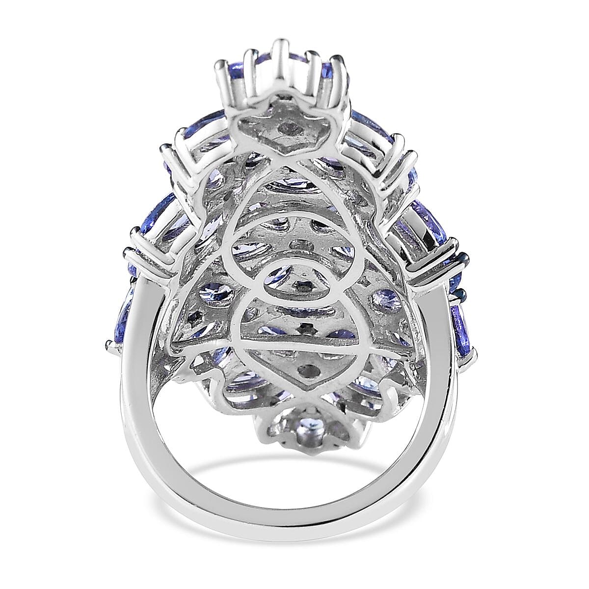 Tanzanite Floral Ring in Rhodium and Platinum Over Sterling Silver (Size 8.0) 9.00 ctw image number 4
