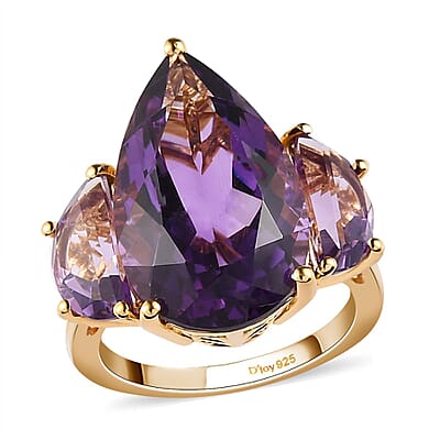 Amethyst 3 Stone Ring in Vermeil Yellow Gold Over Sterling Silver (Size 10.0) 12.85 ctw
