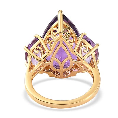 Amethyst 3 Stone Ring in Vermeil Yellow Gold Over Sterling Silver (Size 10.0) 12.85 ctw